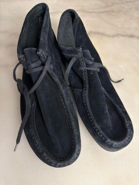 Vintage Hush Puppies Black Suede Moc Toe Lace Up Chukka Boots Mens 10.5